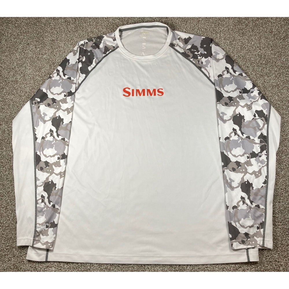 Simms Men White Camo Long Sleeve Performance Fishing Shirt 3XL 44980